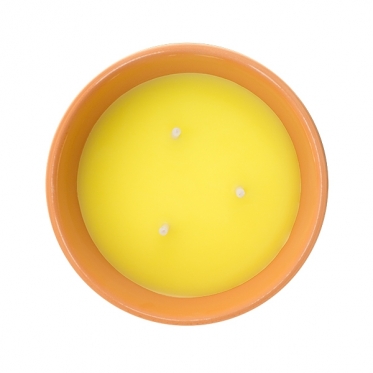 15 cm kvapiųjų citrinžolių žvakė terakotiniame indelyje