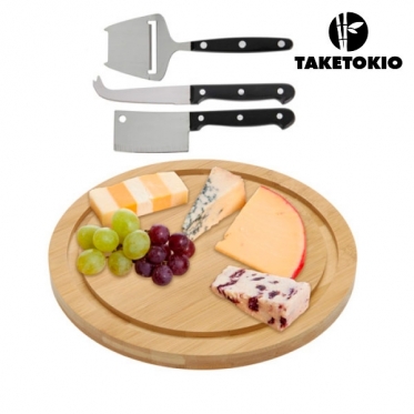 Bambukinė sūrio pjaustymo lentelė ir peilių rinkinys (4 vnt.)