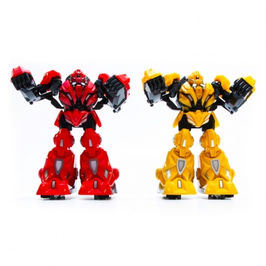 Tarpusavyje kovojantys robotai raudonas-geltonas