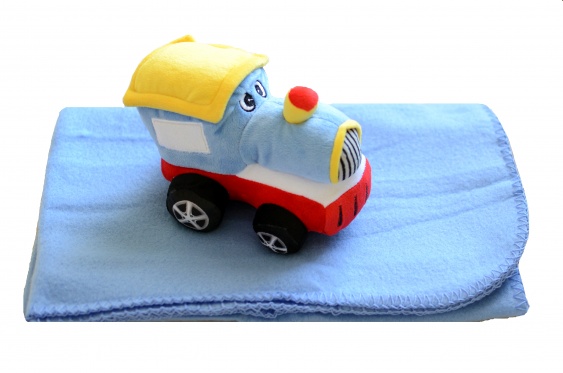 Minkštas pledas ir pliušinis žaislas "Traukinukas" (mėlynas)