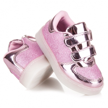 Rožiniai vaikiški batai su lipdukais