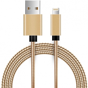 Metalinis USB laidas skirtas iPhone 5, 5S, SE, 6, 7, iPad (auksinis)
