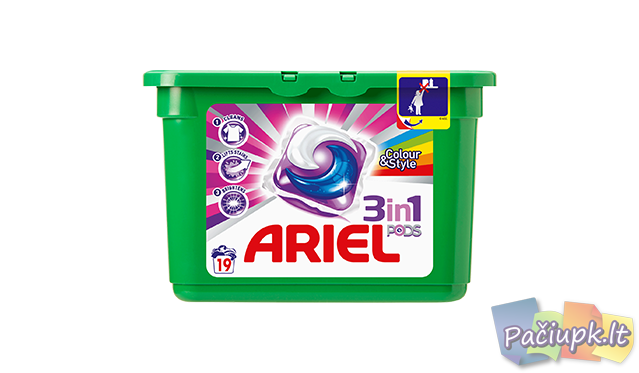 Ariel 3in1 Colour & Style kapsulės 19 vnt.