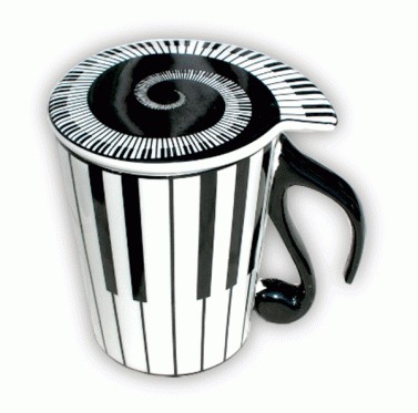 Išskirtinio dizaino porcelianinis puodelis su dangčiu "Muzika"