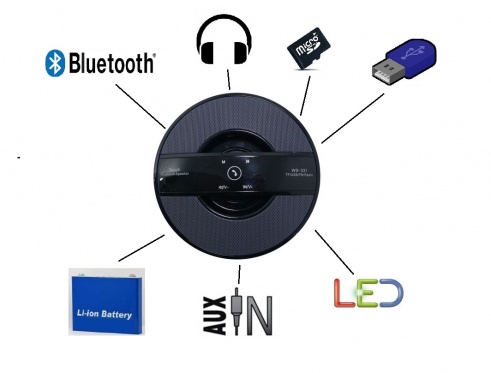 MP3 muzikos grotuvas su "Bluetooth" funkcija ir laisvų rankų įranga