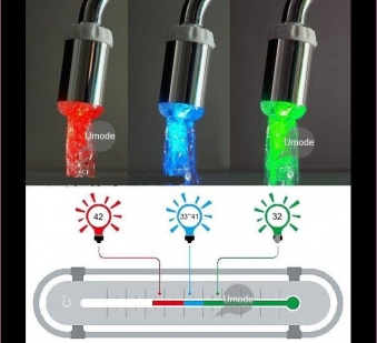LED antgalis čiaupui, keičiantis spalvą pagal vandens temperatūrą!