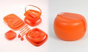 Oranžinės spalvos plastikinių indų rinkinys 4 asmenims "Picnic Master"
