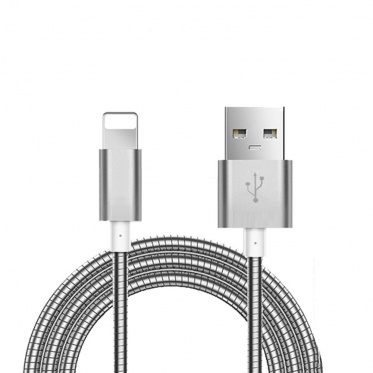 Metalinis USB laidas skirtas iPhone 5, 5S, SE, 6, 7, iPad (sidabrinis)