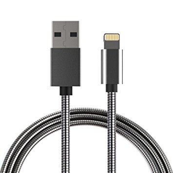 Metalinis USB laidas skirtas iPhone 5, 5S, SE, 6, 7, iPad (juodas)