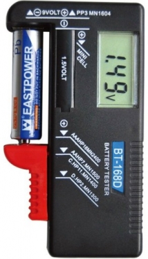 Baterijų testavimo prietaisas su LCD ekranu
