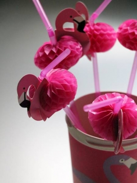 Šiaudeliai vakarėliams "Flamingas", 12 šiaudelių, Rožiniai