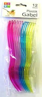 Spalvingos plastikinės šakutės "Party", 12 vienetų