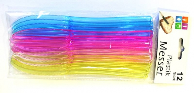 Spalvingi plastikiniai peiliai "Party", 12 vienetų