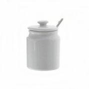Balta porcelianinė cukrinė su šaukšteliu, 180 ml Balta porcelianinė cukrinė su šaukšteliu, 180 ml