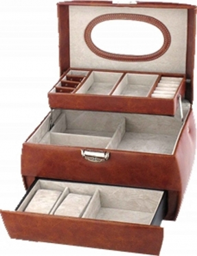Trijų stalčių papuošalų dėžutė, 16,5 x 16 x 24 cm (ruda)