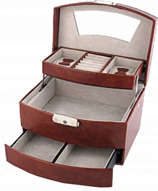 Trijų stalčių papuošalų dėžutė, 19 x 15 x 13 cm (ruda)