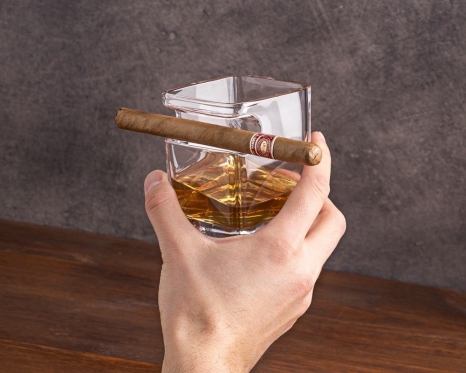 Du viename viskio stiklinė su cigaro laikikliu, 300 ml