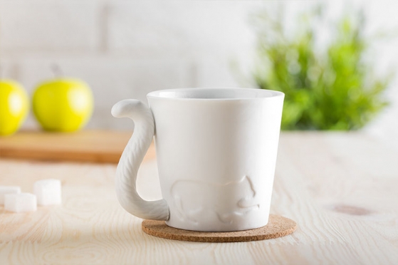 Puodelis su katino atvaizdu ir uodegos formos rankenėle, 270 ml