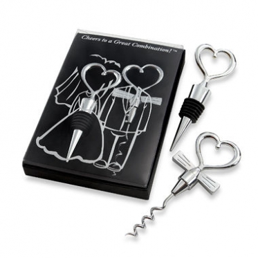 Vyno butelių atidarytuvas ir kamštis "Širdelė" (juoda)