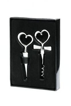 Vyno butelių atidarytuvas ir kamštis "Širdelė" (juoda)