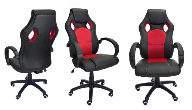 Ergonomiška odinė biuro kėdė (juoda, raudona)