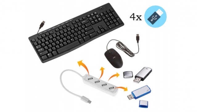 USB-C lizdo 4 USB-A šakotuvas, 10 x 2,7 x 1,5 cm
