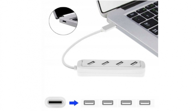 USB-C lizdo 4 USB-A šakotuvas, 10 x 2,7 x 1,5 cm