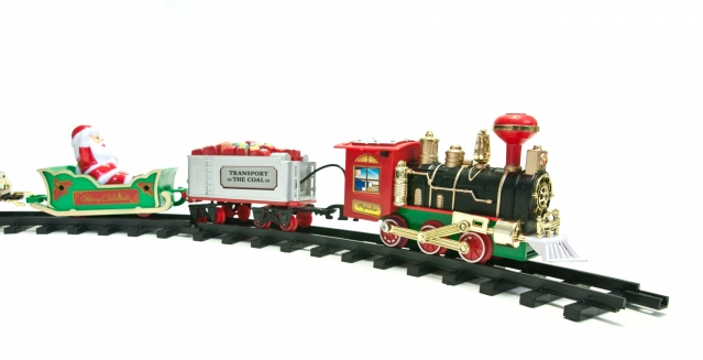 Kalėdinės eglutės traukinio bėgiai ir traukinukas
