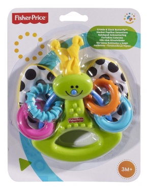 Barškutis - kramtukas kūdikiams "Fisher Price Drugelis", 2,4 x 15,2 x 20,4 cm