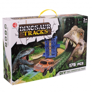 Lenktynių trasa ir mašinėle "Dinosaur tracks", 175 dalių