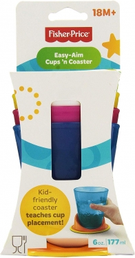Vaikiški plastikiniai puodeliai su padėkliuku "Fisher Price"