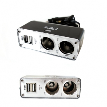Automobilio 12 V lizdo šakotuvas su 2 USB jungtimis