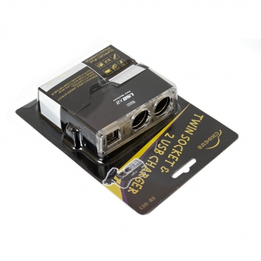 Automobilio 12 V lizdo šakotuvas su 2 USB jungtimis