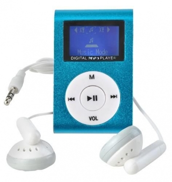 MP3 grotuvas su ausinėmis, 1,6 x 3 x 4,8 cm (mėlynas)