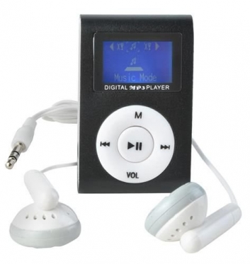 MP3 grotuvas su ausinėmis, 1,6 x 3 x 4,8 cm (juodas)