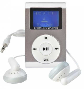 MP3 grotuvas su ausinėmis, 1,6 x 3 x 4,8 cm (sidabrinis)