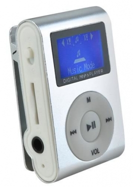 MP3 grotuvas su ausinėmis, 1,6 x 3 x 4,8 cm (sidabrinis)