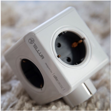 Rozetės adapteris Tellur Power Cube, AC plug 4 Outlets + 2xUSB ports white