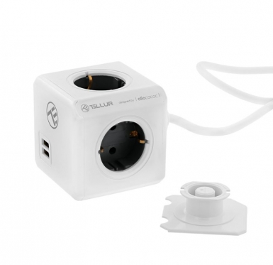 Rozetės adapteris Tellur Power Cube Extended, Power strip 4 Outlets + 2xUSB ports, 1.5m cable white