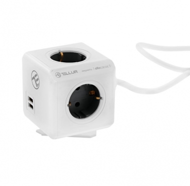 Rozetės adapteris Tellur Power Cube Extended, Power strip 4 Outlets + 2xUSB ports, 1.5m cable white
