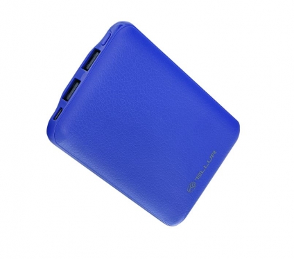 Išorinė baterija Tellur Slim, 10000mAh, 2xUSB + MicroUSB, blue