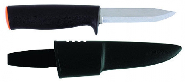 Nerūdijančio plieno universalus peilis su dėklu "Fiskars K40", 22,5 cm