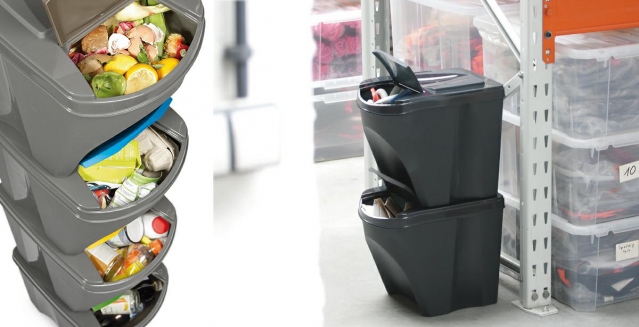 Šiukšlių dėžė su dangčiu "Sortibox", 20 l (pilka su pilku atvartu)
