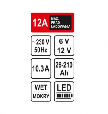 "Sthor" 6 - 12 V automobilio akumuliatoriaus įkroviklis "82544", 26 - 210 Ah