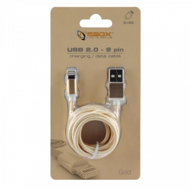 Įkrovimo laidas Sbox USB 2.0 8 Pin IPH7-G gold