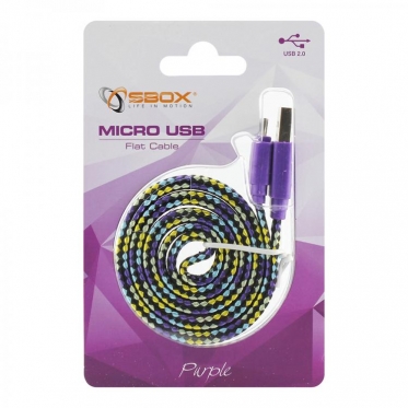 Įkrovimo laidas Sbox USB-&gt;Micro USB 2.0 M/M 1m colorfull blister purple