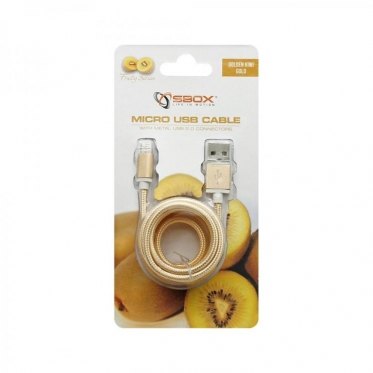 Įkrovimo laidas Sbox USB AM TO MICRO 5P TEXTILE CABLE gold USB-10315G