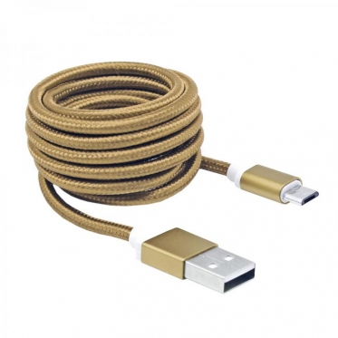 Įkrovimo laidas Sbox USB AM TO MICRO 5P TEXTILE CABLE gold USB-10315G