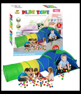 Žaidimų palapinė su tuneliu ir kamuoliukai "Play Tent", 135 x 70 cm