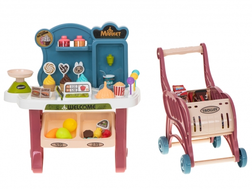 Žaislų rinkinys "Parduotuvė ir pirkinių vežimėlis", 40 vnt